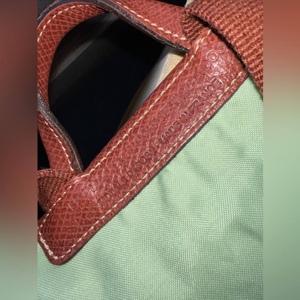 Longchamp Le Pliage Original Foldable Backpack Pretty Green with Brown Leather - Picture 8 of 16